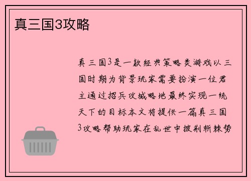 真三国3攻略