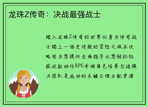 龙珠Z传奇：决战最强战士